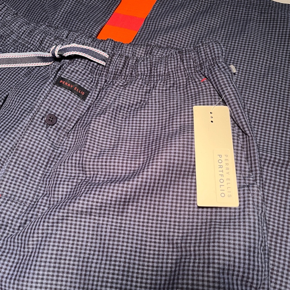 Classic Perry Ellis Blue Checkered Men's Sleepwear Pants, Size Medium - Picture 2 of 4